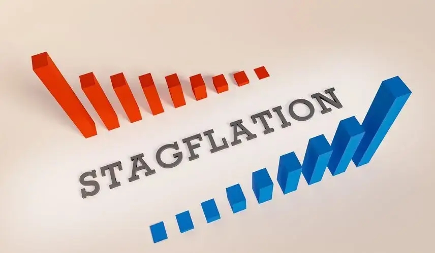 Une image représentant la stagflation entre deux courbes rouge et bleu