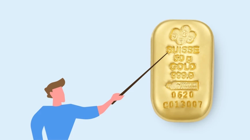un uomo in stile cartoni animati mostra 13 sorprendenti notizie sull’oro fisico che forse non sapevate