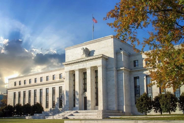 The building of the Fed photographed as the US inflation comes out lower than expected in July despite expectations.