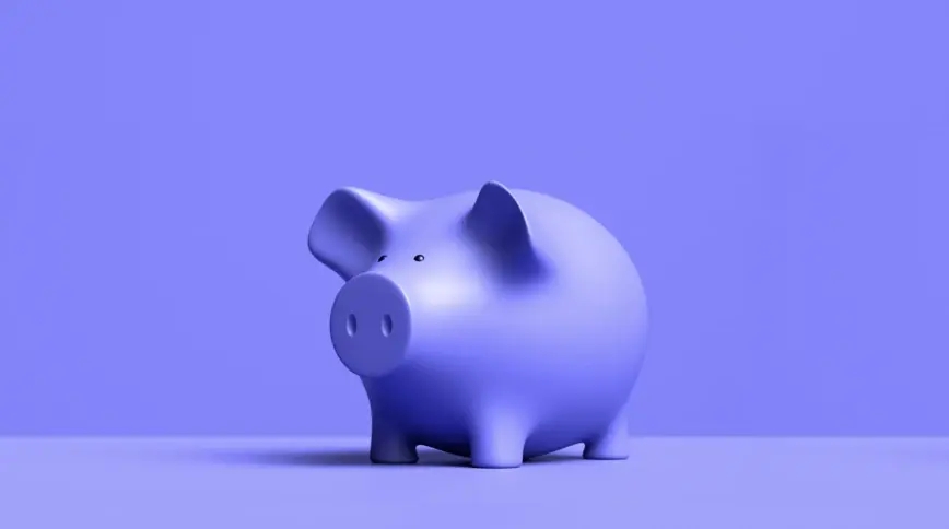 a purple piggy bank for personal savings on a purple background 