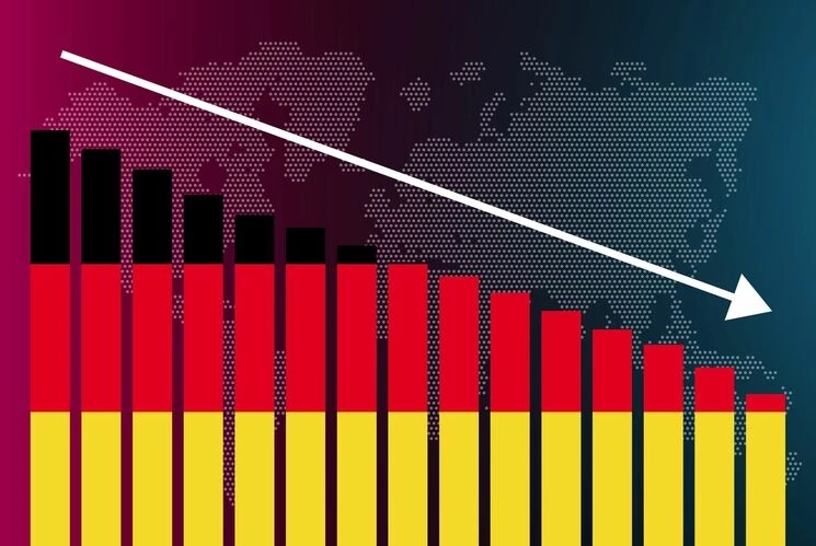 Wirtschaftsindikatoren in den Farben der deutschen Flagge symbolisieren eine Verlangsamung der Inflation