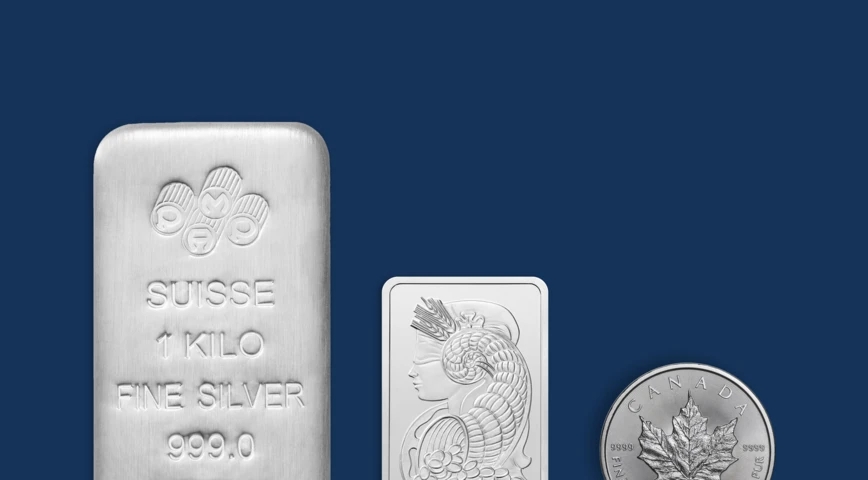 PAMP Suisse VAT free 1 kilo silver bar, Lady Fortuna silver bar, and 1 oz Canadian Maple Leaf coin