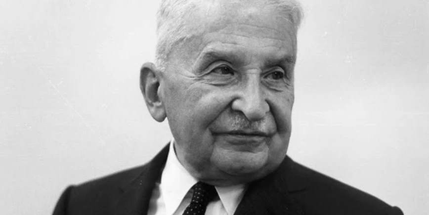 A black and white picture of economist Ludwig Von Mises who predicted the Great Depression