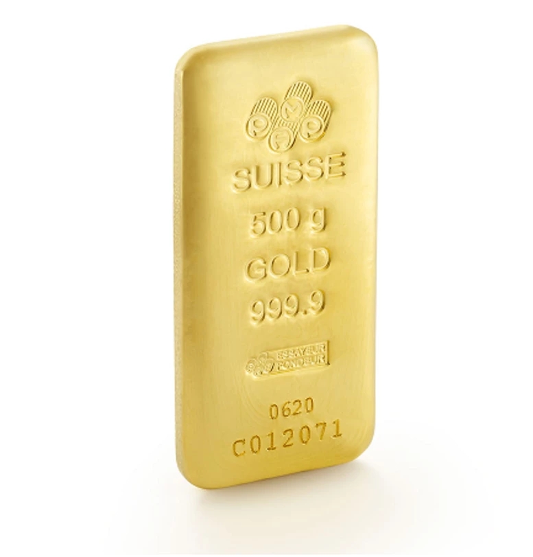 physical gold ingot from PAMP Suisse weighing 500 grams with a purity level of 999.9 to invest in on GOLD AVENUE