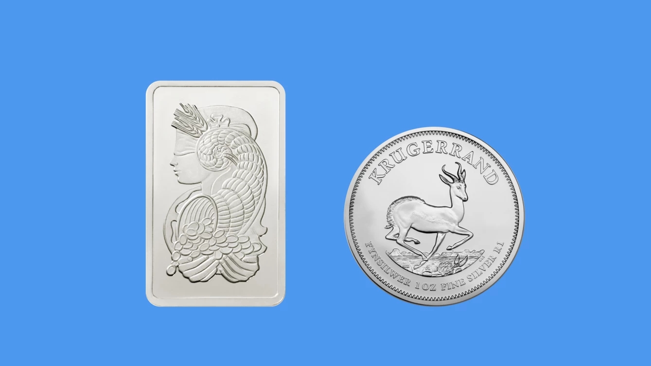 Silver Lady Fortuna Barren und Britannia Münze auf blauem GOLD AVENUE Hintergrund