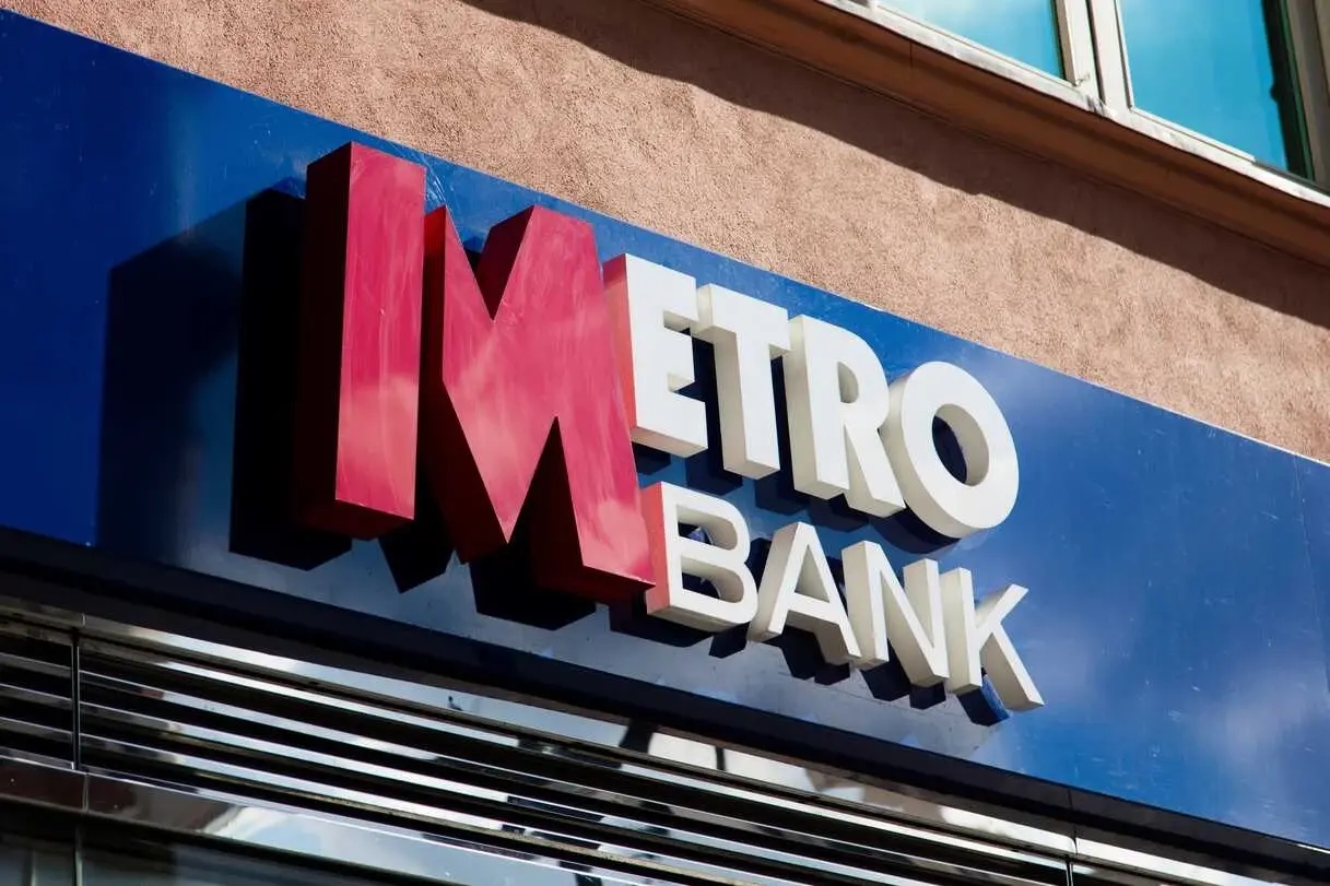Metro bank shop signage in central London.