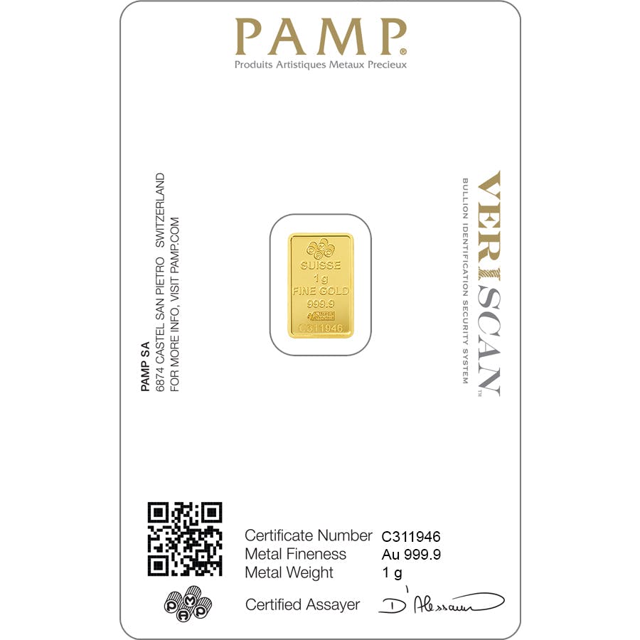 investir dans l'or, 1 gramme Lingotin, Lingot d'or pur Lady Fortuna - PAMP Suisse - Veriscan - Back
