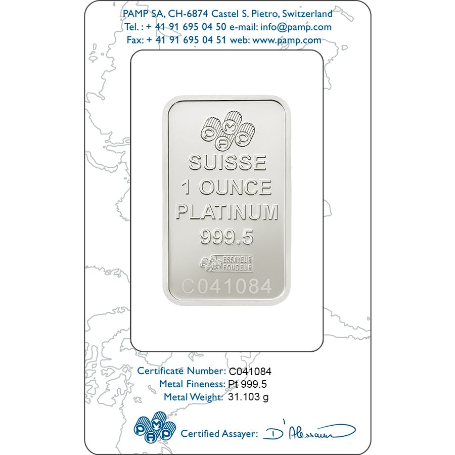 Comprare 1 oncia lingottino di platino puro 999.5 - PAMP Suisse Lady Fortuna - Certi-PAMP - Back