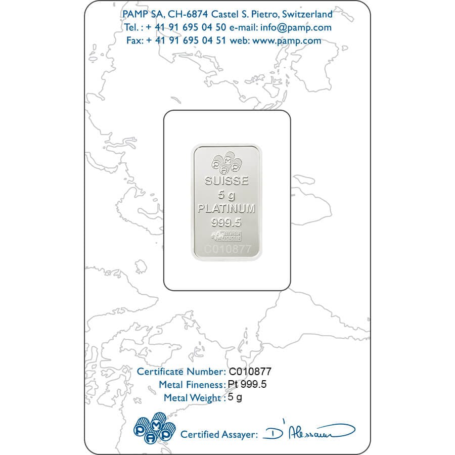 Comprare 5 grammi lingottino di platino puro 999.5 - PAMP Suisse Lady Fortuna - Certi-PAMP - Back