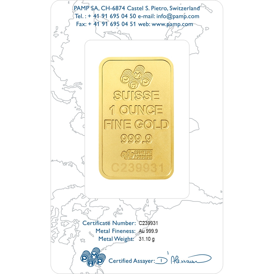 investir dans l'or, 1 once Fine gold Suisse New - PAMP Suisse - Back