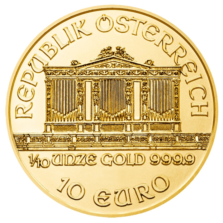 investir dans l'or 1/10 once Philharmonic - Austrian Mint - Back