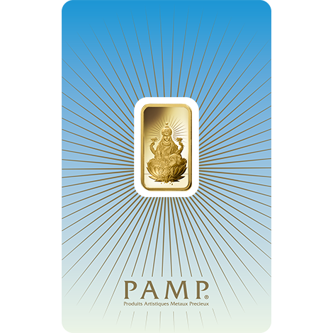 Kaufen Sie 5 Gramm FeinGoldbarren Lakshmi - PAMP Schweiz - Pack Front