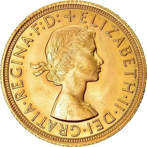 Fine Gold Coin 916.7 - Sovereign Young Elizabeth