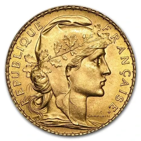 Moneta d'oro puro 900.0 - 20 Franchi Francesi Napoleone (Gallo di Chaplain)