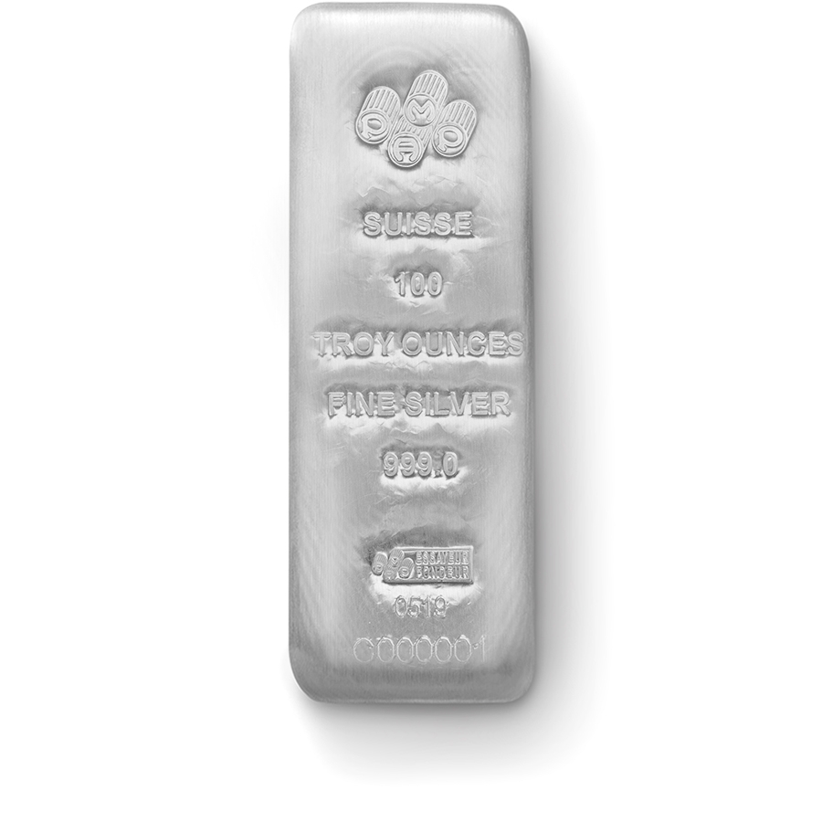 Compare argento, 100 once d'argento puro Cast Bar - PAMP Svizzera  - VAT Free