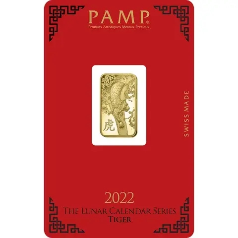 5 grammi lingottino d'oro puro 999.9 - PAMP Suisse Tigre Lunare
