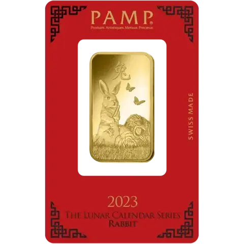 1 oz Fine Gold Bar 999.9 - PAMP Suisse Lunar Rabbit	