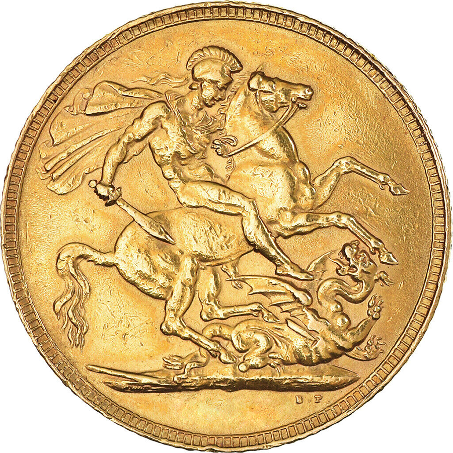 Rovescio (retro) della moneta d’oro Sovrana Regina Vittoria