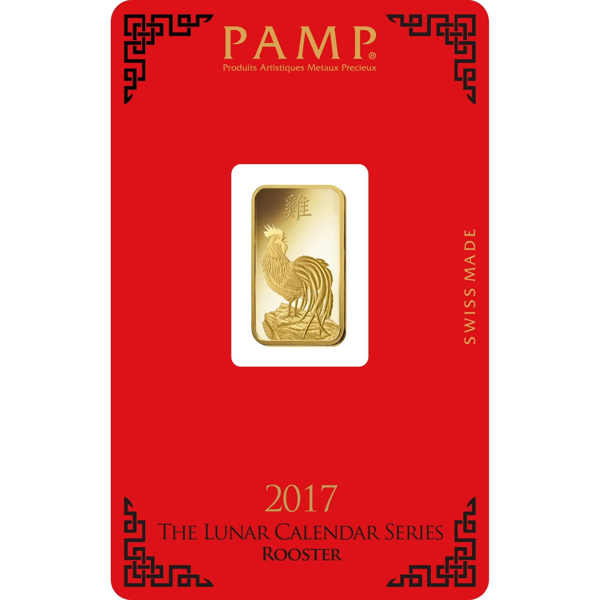 Investire in 5 grammi lingottino d'oro puro 999.9 - PAMP Svizzera Lunar Gallo - Pack Front