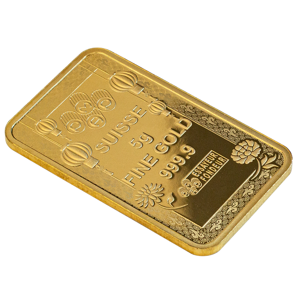 Retro del lingotto d’oro da 5 grammi Buddha che ride 2024 in prospettiva