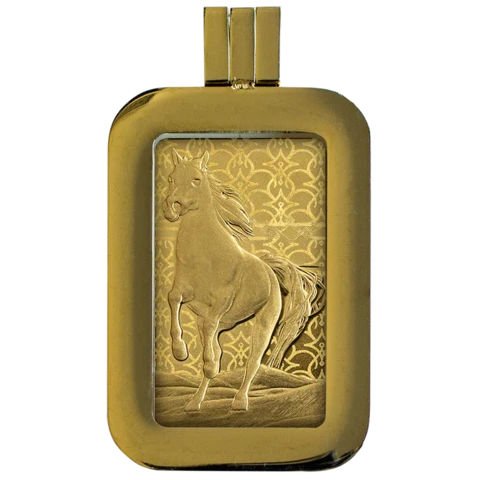 5 Gramm Goldbarren - PAMP Suisse Arabisches Pferd (mit Fassung)
