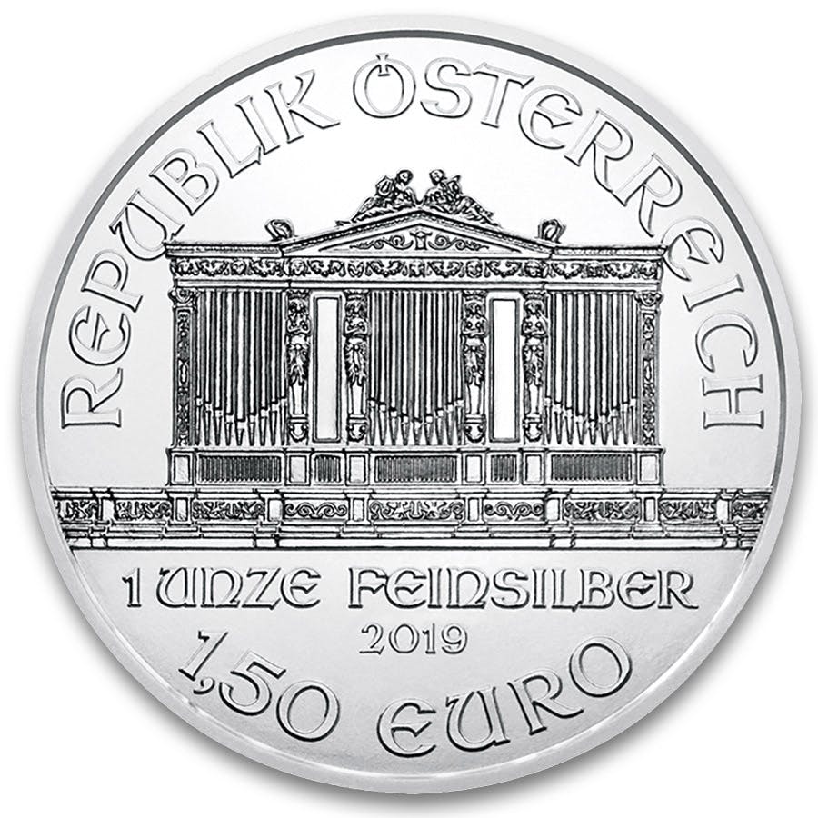 Moneta in argento puro 999 da 1 oncia ESENTE IVA - Filarmonica BU Anni misti retro