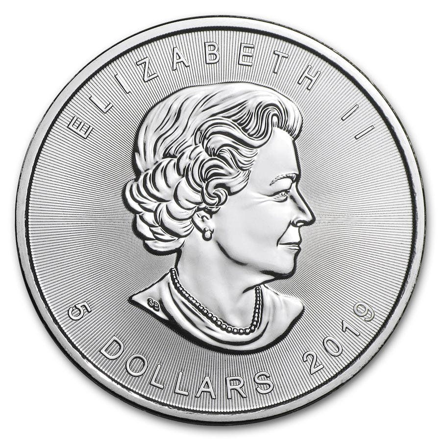 1 oncia moneta in argento puro 999,9 ESENTE IVA - Maple Leaf BU Anni misti retro