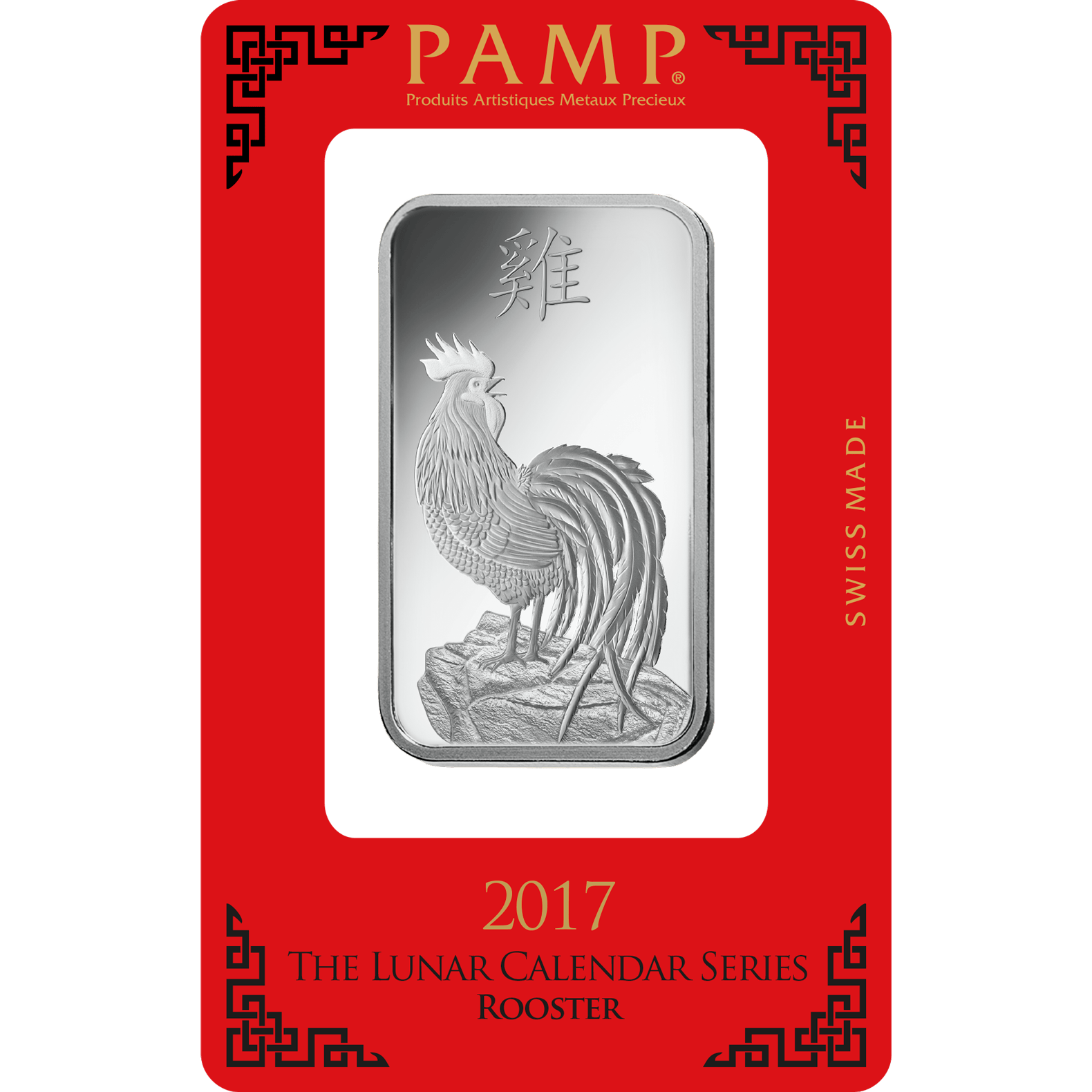Investire in 1 oncia lingottino d'argento puro 999.9 - PAMP Svizzera Lunar Gallo - Pack Front