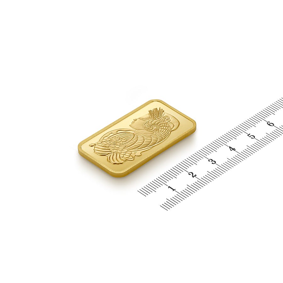 Purchase 1 oz Fine gold Lady Fortuna - PAMP Swiss - Ruler view