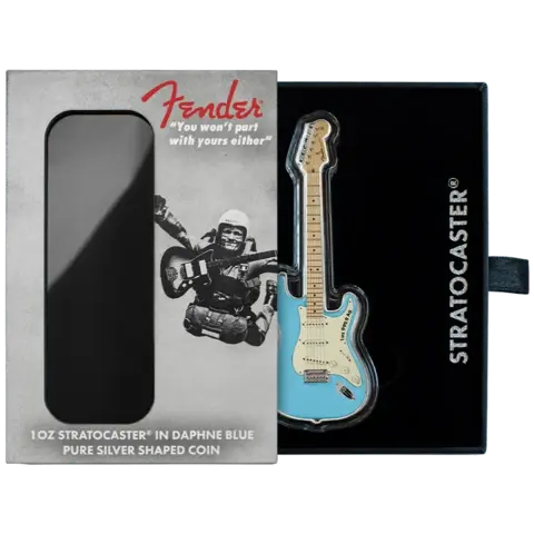 1 ounce Stratocaster® Silver Coin in Daphne Blue - Fender®