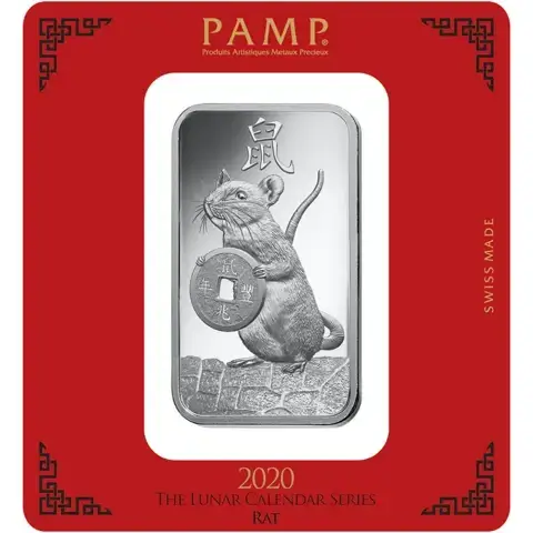 100 gram Fine Silver Bar 999.0 - PAMP Suisse Lunar Rat
