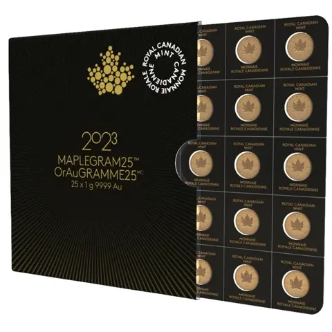 25x1 gram Maplegram Gold Coin - Maple Leaf Elizabeth II 2023