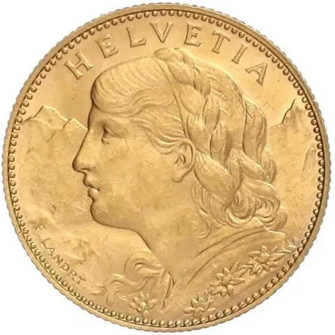 10 franchi svizzeri moneta d'oro - Vreneli Helvetia 