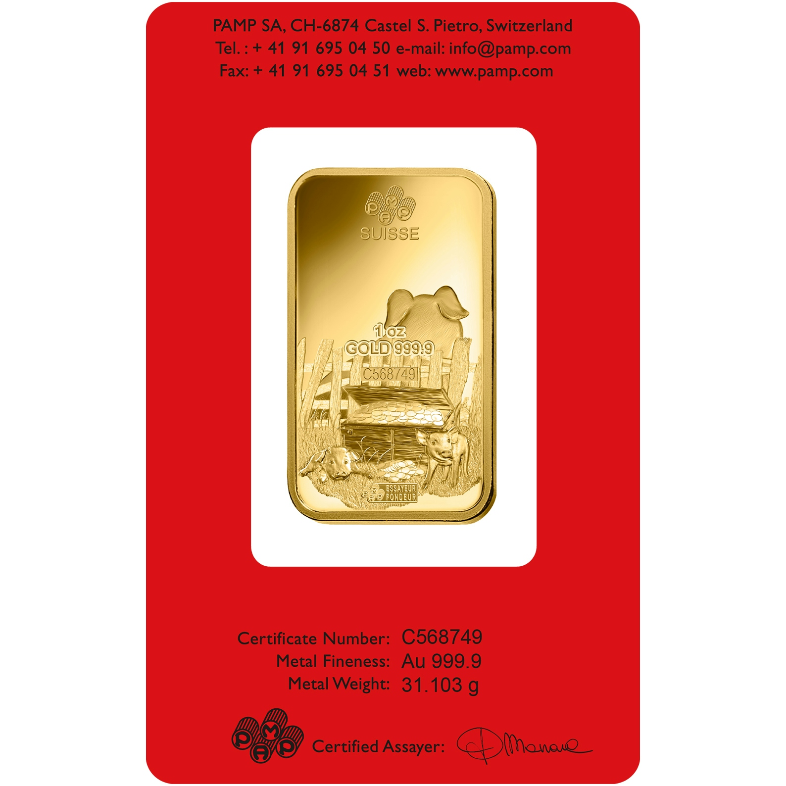 Investire in 1 oncia lingottino d'oro puro 999.9 - PAMP Svizzera Lunar Maiale - Back