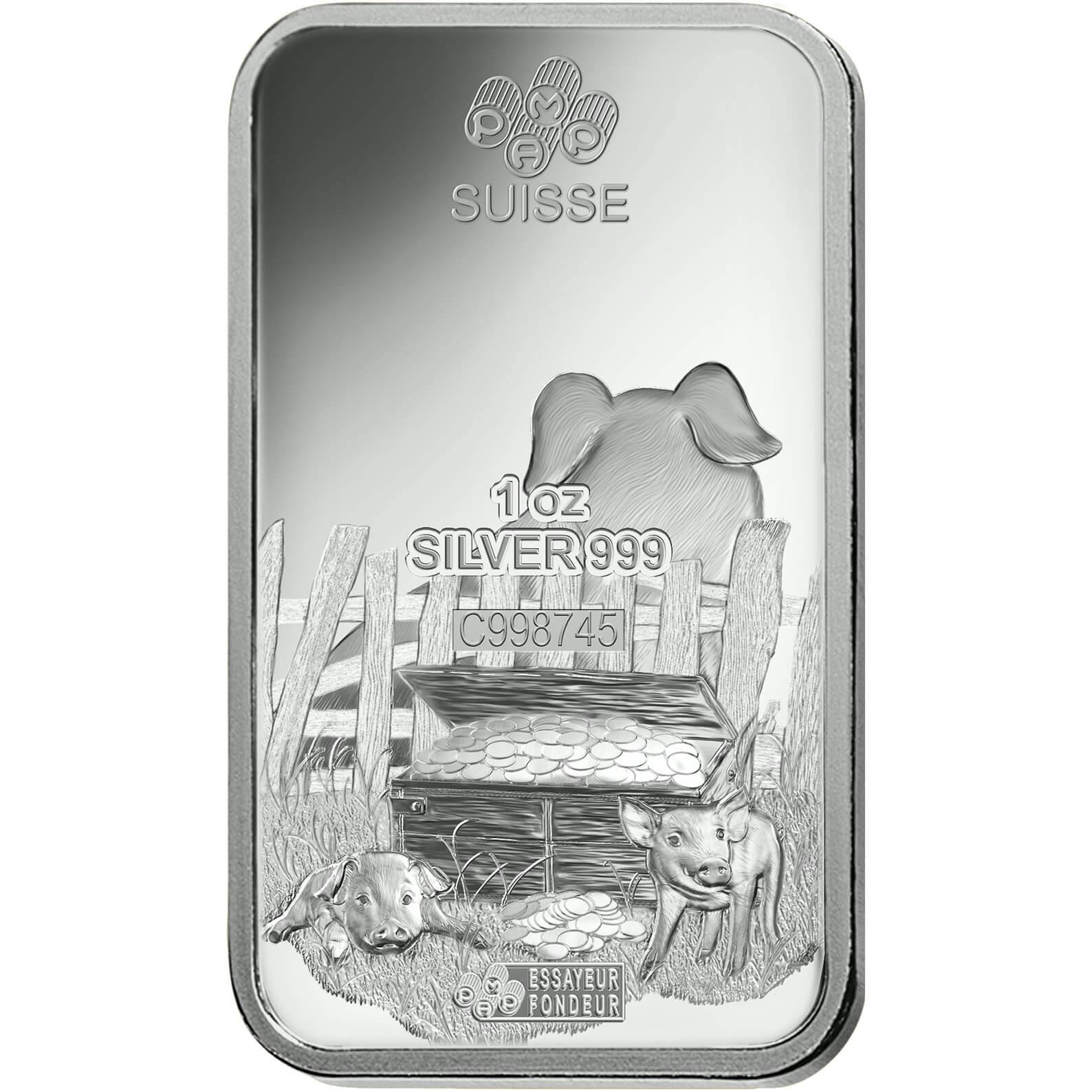 Investire in 1 oncia lingottino d'argento puro 999.9 - PAMP Svizzera Lunar Maiale - Back