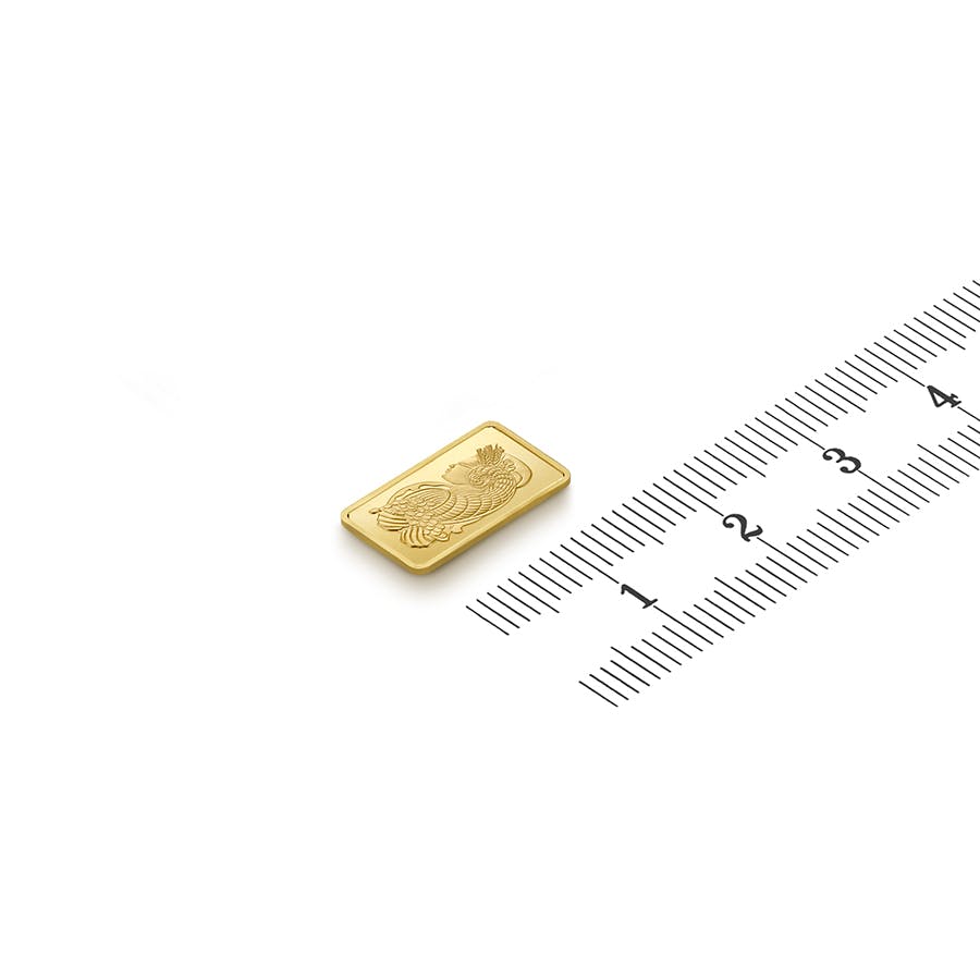 investir dans l'or, 1 gramme Lingotin, Lingot d'or pur Lady Fortuna - PAMP Suisse - Ruler view
