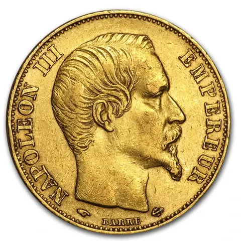 20 Französische Francs Goldmünze - Napoleon III (Kopf mit Lorbeer oder Kopf Unbedeckt)