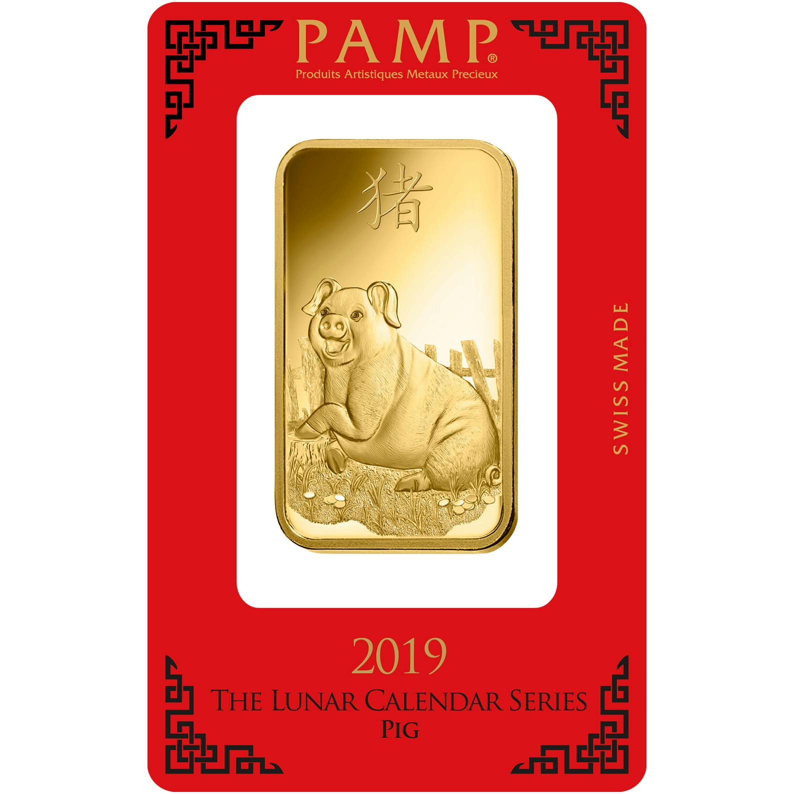 investir dans l'or, 100 gram Lingotin, Lingot d'or pur Lunar Rat - PAMP Suisse - Pack Front