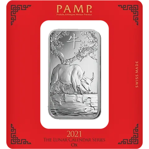 100 grammes Lingotin d'Argent - PAMP Suisse Lunar Boeuf