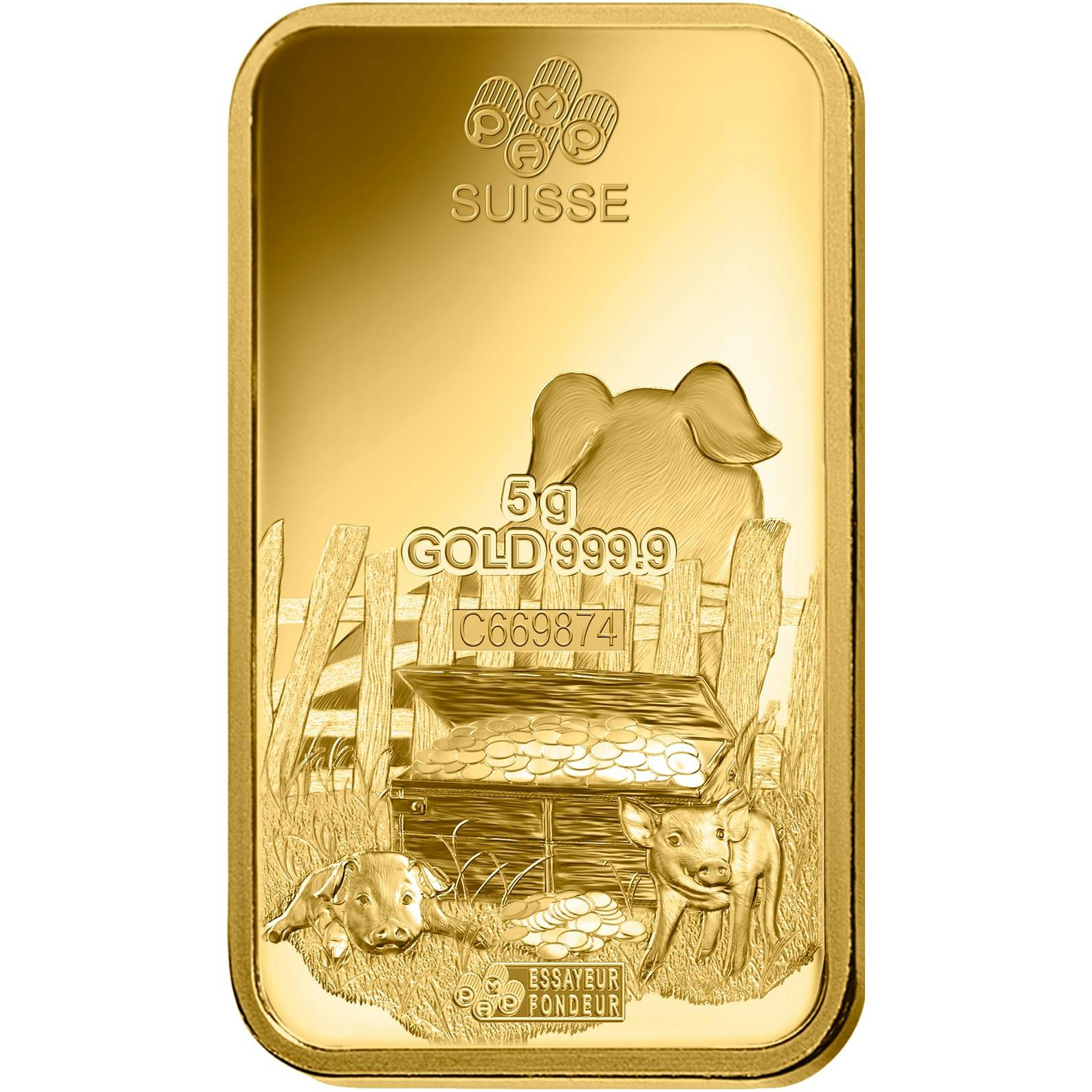 investir dans l'or, 5 gram Lingotin, Lingot d'or pur Lunar Cochon - PAMP Suisse - Back