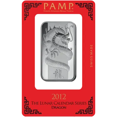 1 ounce Silver Bar - PAMP Suisse Lunar Dragon 2012
