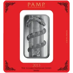 100 Gramm Silberbarren  - PAMP Suisse Lunar Schlange 100 Gramm Silberbarren  - PAMP Suisse Lunar Schlange