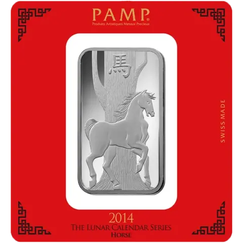 100 Gramm Silberbarren  - PAMP Suisse Lunar Pferd