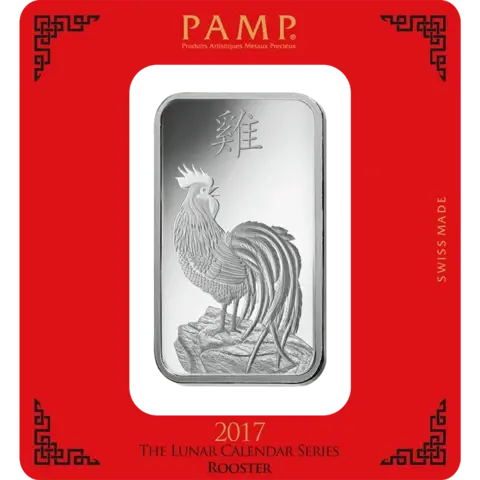 100 grammes Lingotin d'Argent - PAMP Suisse Lunar Coq