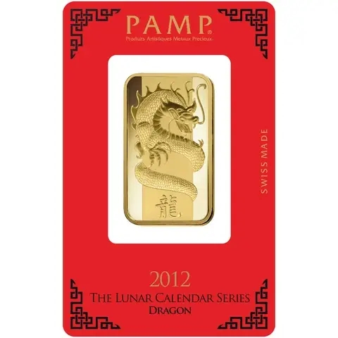 1 oz Fine Gold Bar 999.9 - PAMP Suisse Lunar Dragon 2012