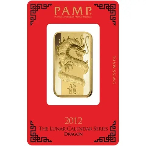 1 ounce Gold Bar - PAMP Suisse Lunar Dragon 2012