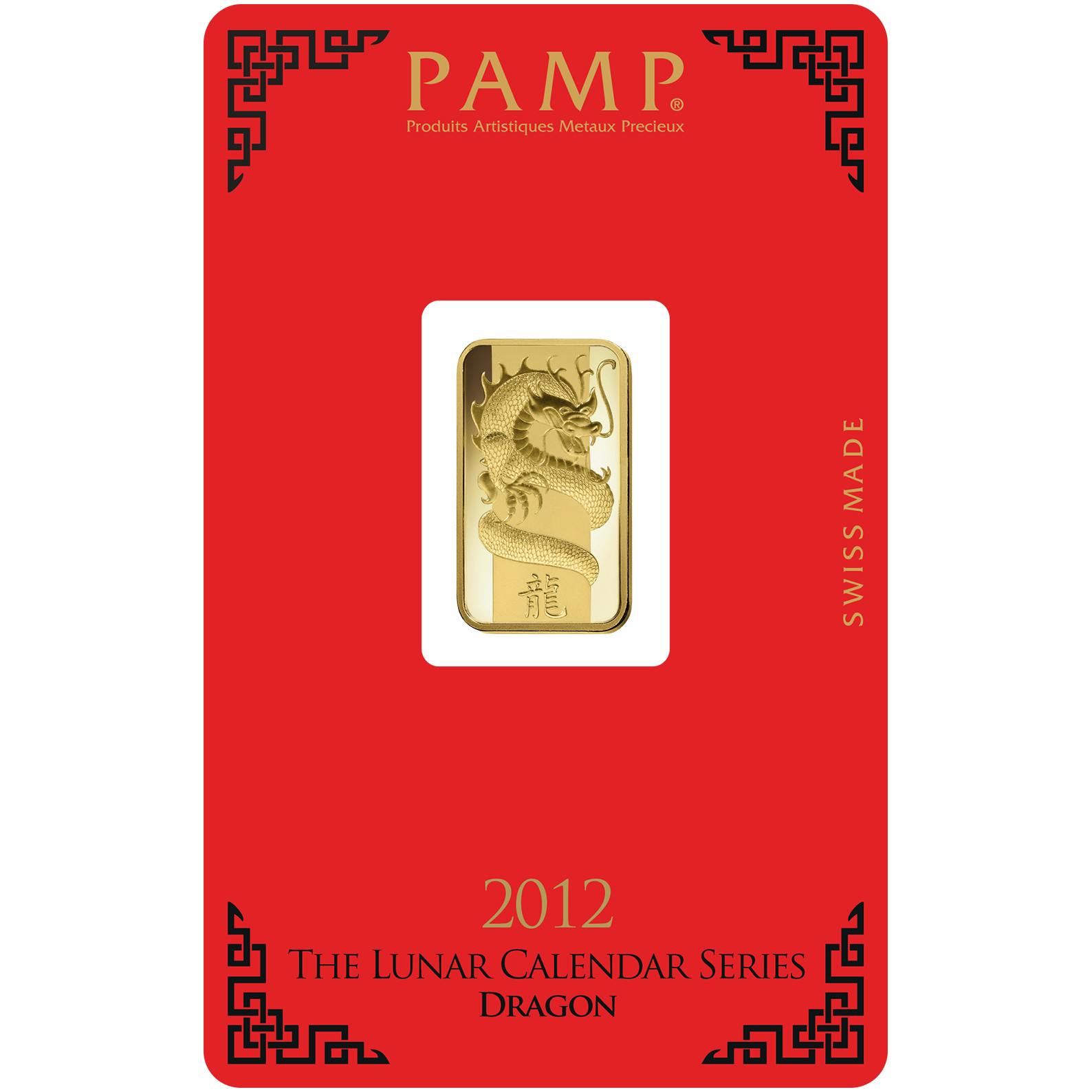 investir dans l'or, 5 gram Lingotin, Lingot d'or pur Lunar Dragon - PAMP Suisse - Pack Front