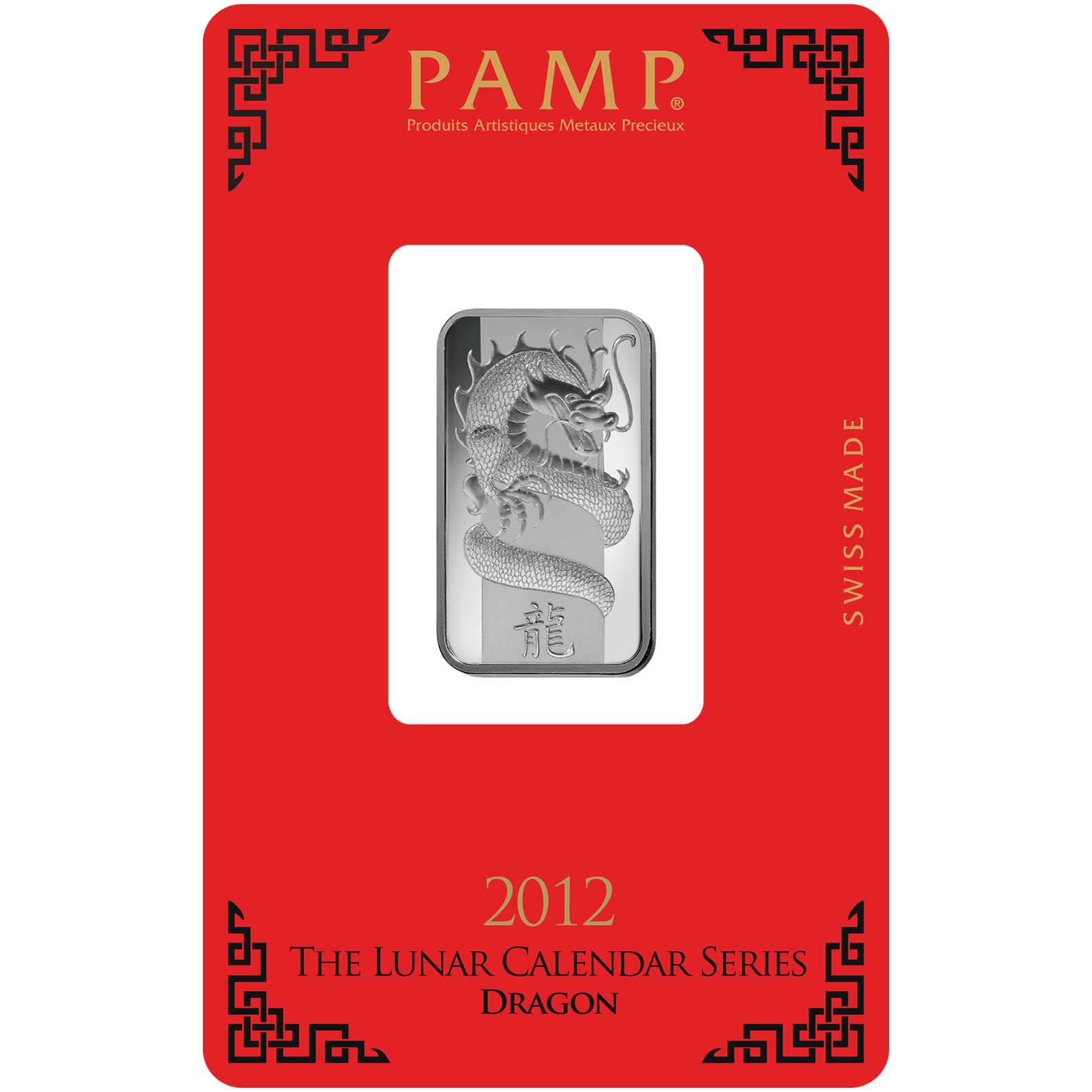 investir dans l'argent, 10 gram Lingotin, Lingot d'argent pur Lunar Dragon - PAMP Suisse - Pack Front