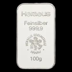 100 Gramm Silberbarren - Heraeus 100 Gramm Silberbarren - Heraeus