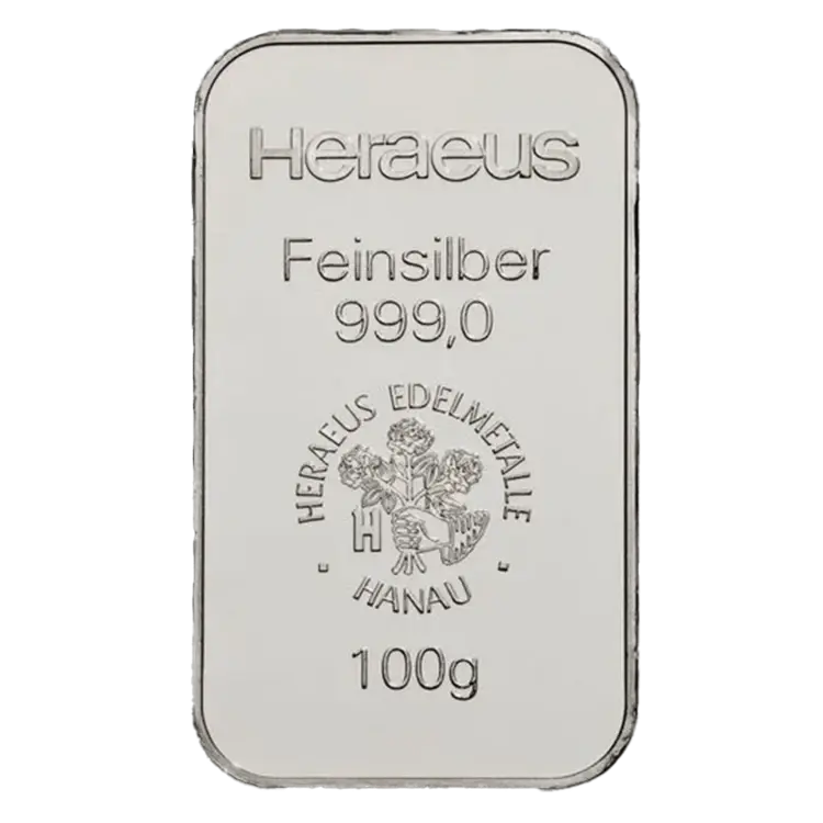 100 gram Silver Bar - Heraeus